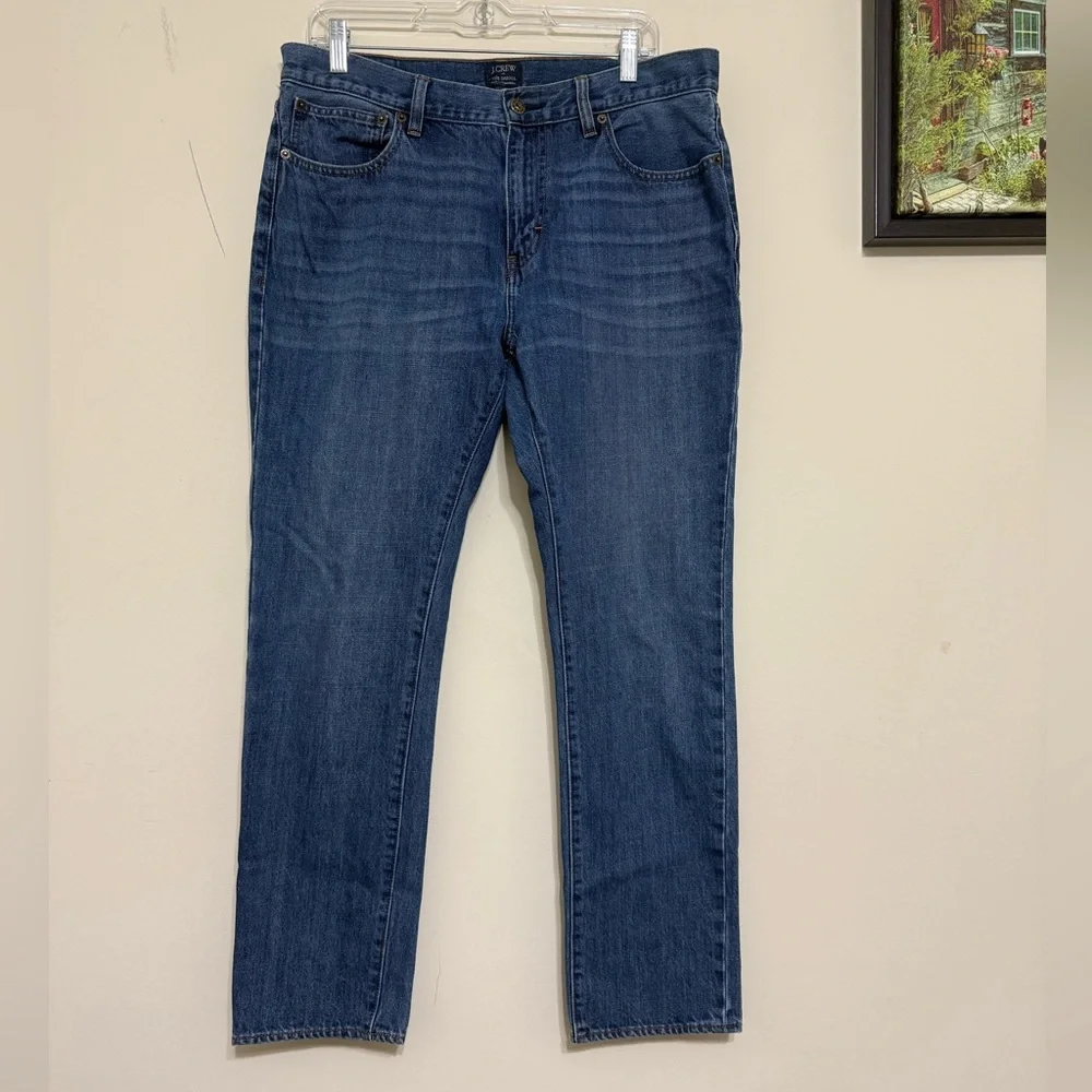 J CREW Jeans The Driggs Denim Whiskered Blue C9885 Straight Leg Men’s Size 34